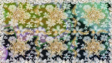 Altın elementlerle nötr renklerde altın desen. Raster altın pürüzsüz desen. Düz elle çizilmiş klasik koleksiyon. Arkaplan, kumaş, altın duvar kağıdı.