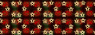 Kahverengi, siyah ve kırmızı renklerde kristal kar taneleri. Raster illüstrasyonu.