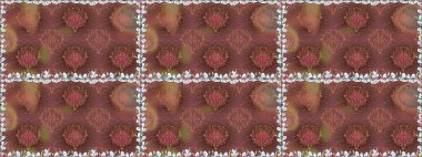 Raster illüstrasyonunda kusursuz çiçek deseni. Kahverengi renkte çiçekler.