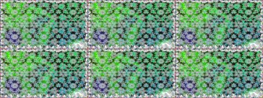 Yeşil el çizimi desen. Raster deseni. Sanat, çiçeklere ilham verir ve arka plan bırakır. Karalama çiçekleri kusursuz desen.