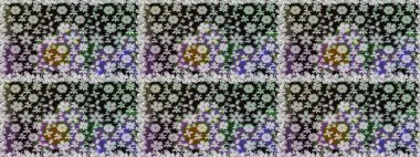 Raster deseni. Gri renkte yaz çiçekleri. Küçük çiçekteki sevimli çiçek deseni. Raster illüstrasyonu.