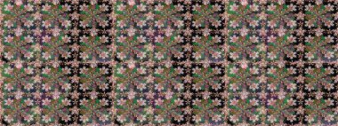 Davetiye ve kartpostal tasarımı için dekoratif çiçek unsurları. Poster ya da kapak için arka plan. Şirin, zarif çiçekler Raster illüstrasyonu. Yapraklı kusursuz desen. Tekstil için figür.