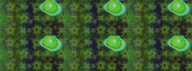 Çiçek desenli çizim. Raster illüstrasyonu. Asya tekstil tarzında. Yeşil renkli çiçekler. Raster illüstrasyonu.