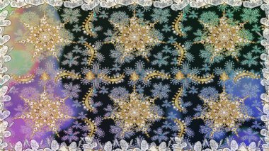 Lüks, kraliyet ve Viktorya dönemi konsepti. Süslü dekorasyon. Altın elementli gri renkli altın desenli. Raster klasik barok çiçeksiz altın desenli..