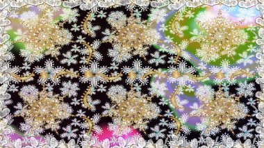 Noel, kar tanesi, yeni yıl. Tarafsız renklerde altın rengi ve altın elementler üzerinde altın pürüzsüz desen. Tarafsız renklerde, altın elementlerle kusursuz bağ dokusu.