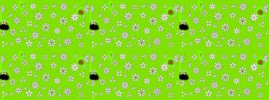 Raster illüstrasyonu. Yumuşak, yeşil renkli bahar çiçekleri. Çiçek ve yapraklı karalama şeklinde Raster çiçek deseni.