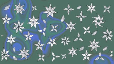 Raster çiçekleri klasik tarzda çizilmiş. Yumuşak, yeşil renkli bahar çiçekleri. Raster illüstrasyonu. Çiçekli yumuşak çizim deseni.