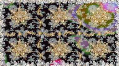 Süslü raster dekorasyonu. Lüks, kraliyet ve Viktorya dönemi konsepti. Klasik barok çiçek desenli, gri yerine altın desenli. Gri renklerdeki altın element.