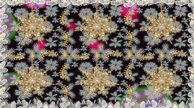 Kusursuz altın desenli bukleler. Altın elementli gri renkler. Raster illüstrasyonu. Doğu tarzı arabesk. Raster altın desen.