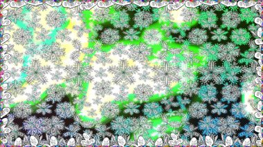 Çok renkli, zarif küçük çiçekler ve gri renkli komik böcekler, raster desen, illüstrasyon.