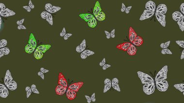 Robot resim. Ambalajlar, duvar kağıtları, kumaş tasarımı ve kağıt için hoş bir arkaplan. Kelebek desenli güzel çizim tasarımı. Yeşil renkli resimler.