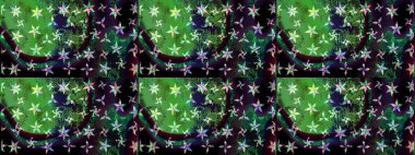 Renkli kar taneleri Raster çizimi. Güzel bir kış süsü. Yeşil ve siyah kar tanelerinden izole edilmiş..