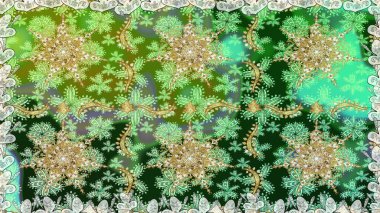Çiçek süsü kumaş deseni, cam, çiçek desenli metal altın elementli yeşil renkler. Klasik raster altın pürüzsüz desen.