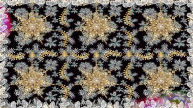 Tekrarlayan elementlerle kusursuz soyut arkaplan. Gri ve altın desenli. Zarif raster klasik desen.