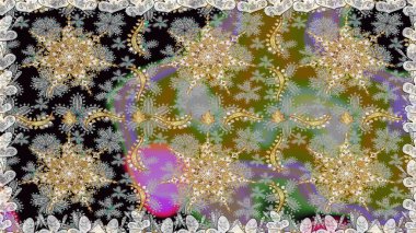 Kusursuz damaske klasik altın desen. Raster illüstrasyonu. Tekrarlayan elementlerle soyut arkaplan oluşturun. Gri renklerde altın desenli altın elementler.