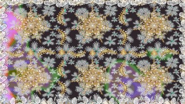 Geleneksel klasik raster altın pürüzsüz desen. Barok tarzında kusursuz bir doğulu süsü. Gri renklerdeki altın elementler.