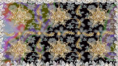 Gri renklerde, altın elementlerle kusursuz desen. Geleneksel oryantasyon süsü. Klasik klasik klasik arka plan. Klasik raster altın pürüzsüz desen.