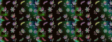 Raster illüstrasyonu. Küçük çiçekteki sevimli çiçek deseni. Siyah, gri ve yeşil renkte çiçekler.