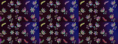 Çiçekli eskiz deseni. Suluboya çizimi. El çizimi. Kahverengi, mavi ve siyah renkte çiçekler.