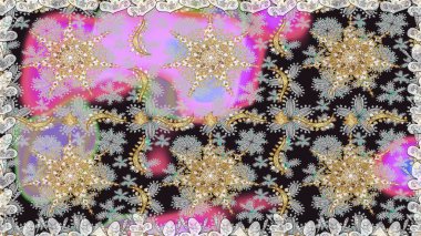 Kusursuz oryantal klasik altın desen. Gri renklerde altın tekrarlayan elementler içeren Raster soyut arkaplanı.