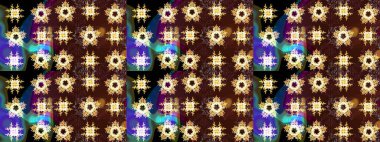 Kış kar tanesi, raster arka plan. Raster illüstrasyonu. Yüzey için tekrarlanan doku, ambalaj kağıdı, kahverengi, sarı ve siyah renkler. Renkli arka planda izole edilmiş güzel kar taneleri.