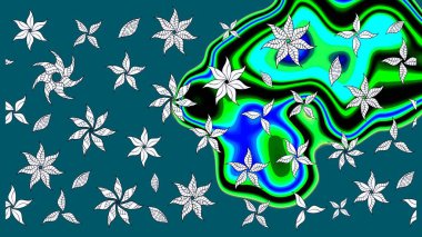 Raster illüstrasyonu. Raster çiçekleri klasik tarzda çizilmiş. Yumuşak, mavi renkte bahar çiçekleri. Çiçekli yumuşak çizim deseni.