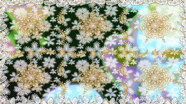 Tarafsız renklerde altın element. Altın çiçekli, pürüzsüz desen. Barok tarzında altın çiçekli süs. Damask arkaplanı.