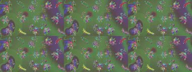 Kar tanelerinin soyut arkaplanlı Noel şablonu. Raster illüstrasyonu. Yeşil, gri ve mor renkler. Noel ve Yeni Yıl moda baskıları için tatil tasarımı.