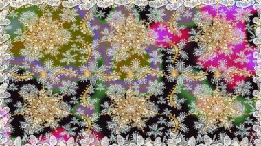 Çiçekli süslemeli, pürüzsüz bir desen. Süslü dantel iz sürücü. Doğu tarzında klasik tasarım öğesi. Duvar kâğıdı için altın süslü bir illüstrasyon. Gri renkler üzerine geleneksel Arapça dekor.