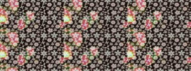 Siyah renkli etnik çiçeklerle süslenmiş zarif bir eskiz şekli. Raster Çiçek İllüstrasyonu güzel tekstil..