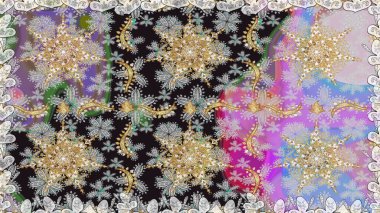 Gri renkli ve altın elementli altın desenli. Arkaplan, kumaş, altın duvar kağıdı. Raster altın pürüzsüz desen. Düz elle çizilmiş vintage koleksiyonu.