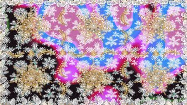 Kusursuz altın desen. Çiçek desenli altın metal. Raster altın çiçek süsü brokar kumaş ve cam desenli. Altın elementli nötr renkler.