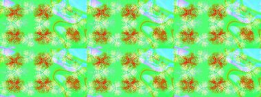 Yeşil, mavi ve nötr kar taneleri. Kar tanelerinin soyut arkaplanlı Noel şablonu. Noel ve yeni yıl moda baskıları için tatil tasarımı. Raster illüstrasyonu.