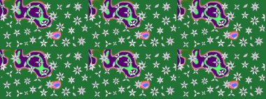 Çiçek kolajı. Raster deseni. Doğa. Küçük çiçekte güzel bir desen var. - Yeşil çiçekler. Çiçek arkaplan. Çiçek bileşimi.