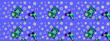 Çiçekli karalama şeklinde Raster çiçek deseni. Yumuşak, bahar çiçekli arka plan. Mavi renkte çiçekler.