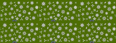 Düz Çiçek Elementleri Tasarımı. Sevimli çiçek raster deseni. Yeşil renkli çiçekler. Renkli Bahar Teması çizim şablonu.