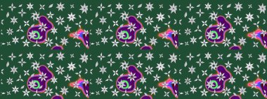 Çiçek süslemeli çizim deseni. Yeşil renkli çiçekler. Raster illüstrasyonu.