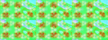 Yeşil, mavi ve nötr kar taneleri. Kar tanelerinin soyut arkaplanlı Noel şablonu. Noel ve yeni yıl moda baskıları için tatil tasarımı. Raster illüstrasyonu.