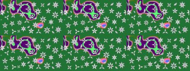 Çiçek kolajı. Raster deseni. Doğa. Küçük çiçekte güzel bir desen var. - Yeşil çiçekler. Çiçek arkaplan. Çiçek bileşimi.