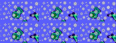 Çiçekli karalama şeklinde Raster çiçek deseni. Yumuşak, bahar çiçekli arka plan. Mavi renkte çiçekler.