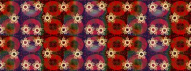 Basit bir kar tanesi. Kırmızı, kahverengi ve yeşil renklerde şirin kar taneleri. Soyut duvar kâğıdı, ambalaj dekorasyonu. Kışın sembolü, mutlu noeller, mutlu yeni yıl kutlaması Raster illüstrasyonu..