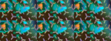 Raster illüstrasyonu. Kar tanesi yeşil, mavi ve kahverengi renklerde izole edilmiş. Kar Tanesi Simgesi. Raster illüstrasyonu.