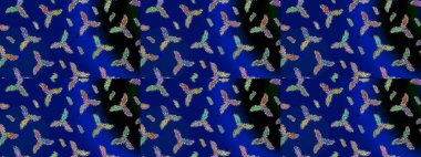 Düz yatıyordu. Mavi, siyah ve yeşil renklerde kar tanesinden yapılmış kış deseni. Raster illüstrasyonu. Kış konsepti.