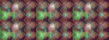 Raster illüstrasyonundaki çiçek desenli çizim. Kahverengi, yeşil ve mor renkte çiçekler.