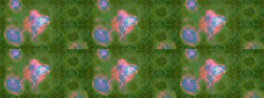 Çiçek yeşili, nötr ve mavi pürüzsüz desen. Raster çiçek izi. Klasik taslak çizimi.