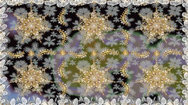 Geleneksel klasik raster altın pürüzsüz desen. Gri renklerdeki altın elementler. Barok tarzında kusursuz bir doğulu süsü..