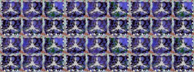 Yaprak ve çiçeklerin suluboya boyası, mor renklerde pürüzsüz desen. Raster illüstrasyonu. Yumuşak, bahar çiçekleri menekşe renklerinde.