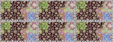 Renkli Bahar Temalı Kusursuz Arkaplan. Sevimli çiçek raster deseni. Kahverengi renkli çiçekler. Düz Çiçek Elementleri Tasarımı.