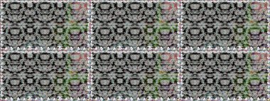 Düz Çiçek Elementleri Tasarım Raster illüstrasyonu. Gri renkli çiçekler. Renkli Bahar Temalı Kusursuz Arkaplan. Çiçeksiz desenli arka plan.