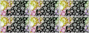 Raster illüstrasyonu. Raster illüstrasyonu. Kusursuz çiçek deseni. Asya tekstil tarzında. Siyah renkte çiçekler.